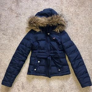 Hip Length Down Puffer with Faux Fur Hood